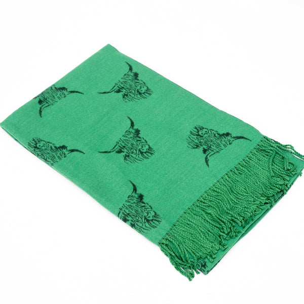Reversible Highland Cow Scarf / Green