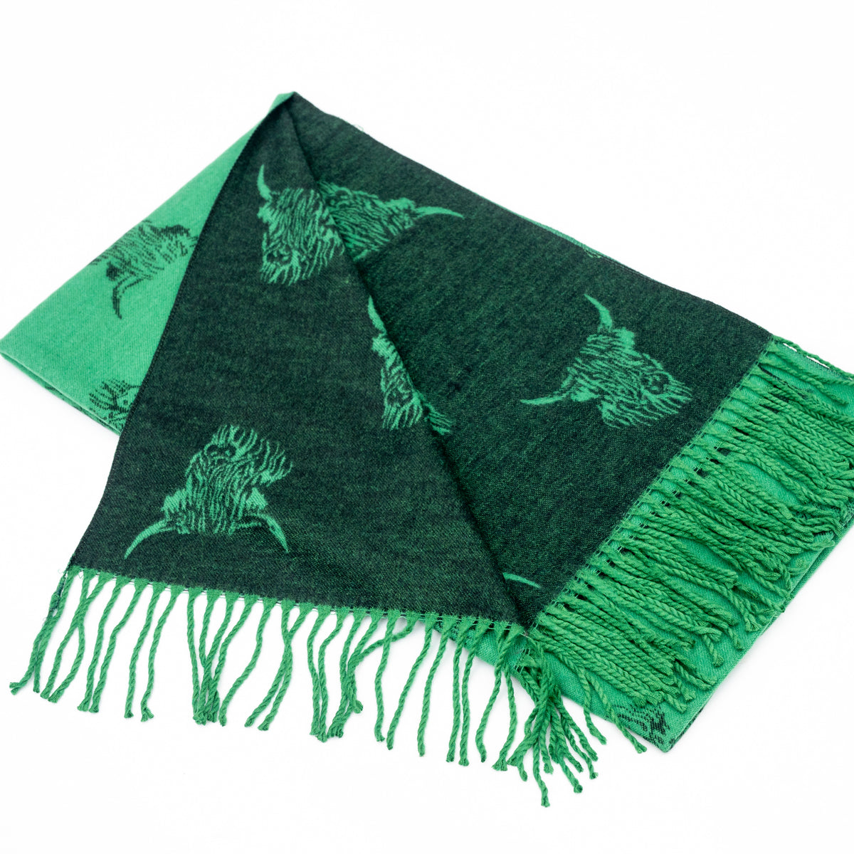 Reversible Highland Cow Scarf / Green