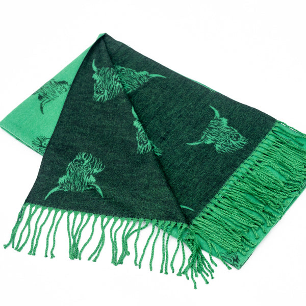 Reversible Highland Cow Scarf / Green